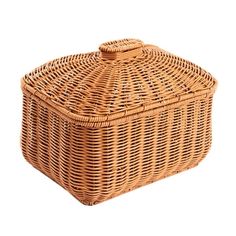 a large wicker basket with lid