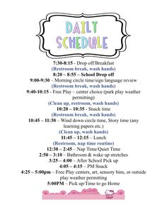 the daily schedule is shown in pink and blue