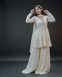 White Sharara Suit Pakistani, Brown Pics, White Sharara, Reem Shaikh, Reem Sameer, Sari India, Desi Dress, Haldi Outfit, Desi Wedding Dresses