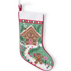 a christmas stocking with a house on it