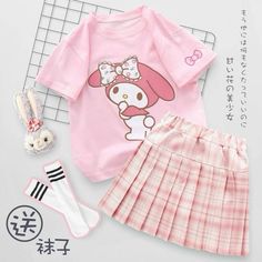 Kawaii Skirt For Kids, My Melody Clothing, My Melody Shoes, My Melody Shirt, Melody Clothes, My Melody Outfit, Melody Aesthetic, Sanrio Outfits, Sanrio Clothes