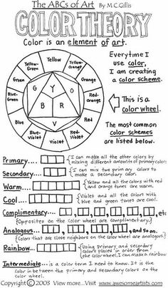 the color theory worksheet is shown in black and white, as well as an image