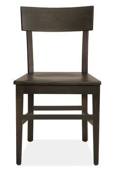 a wooden chair with a black seat on a white background