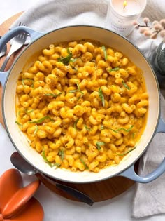 a large pot filled with macaroni and cheese