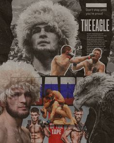 the collage shows two men with different hair styles and one has an eagle on his head