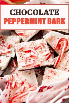 chocolate peppermint bark with candy canes on top