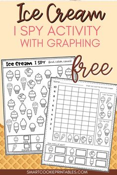 Free Ice cream I Spy Activity Printable for kids I Spy Ice Cream, Ice Cream Puzzle Free Printable, Ice Cream Bingo Printable Free, Ice Cream Worksheet, Graphing Kindergarten, Ice Cream Activity, Ice Cream Activities, Graphing Games, Bingo Printable Free