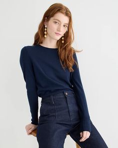 J.Crew: Cashmere Classic-fit Crewneck Sweater For Women Tool Skirt, Style Inspiration Fall, Color Crush, Outfit Inspiration Fall, French Women, Slip Skirt, Fashion People, Look Chic