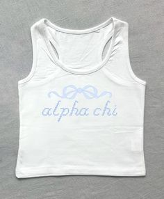 a white tank top with the word apath on it and an arrow in blue ink