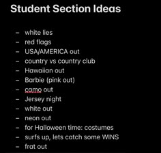 the words student section ideas written in white on a black background