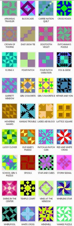 an image of quilts with different colors and patterns on them, all in rows