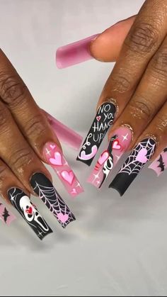 Halloween Nail, Pink Acrylic Nails, Dope Nails