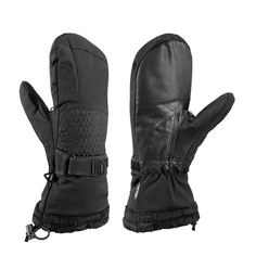 the north face women's denali mitt is shown in black leather and has an insulated lining