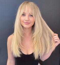 blonde hair extensions with bangs Long Layers With Bangs Straight, Long Hair With Bangs And Layers, Long Blonde Hair Cuts, Tan Skin Blonde Hair, Layered Hair With Bangs, Straight Blonde Hair, European Hair