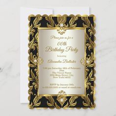 a black and gold birthday party card