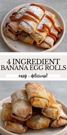 banana egg rolls Banana Egg Rolls, Vegan Egg Rolls, Egg Roll Recipe, No Egg Desserts, Meal Planning Menus, Vegan Snack Recipes, Banana And Egg, Vegetarian Meal Prep, Egg Roll Recipes