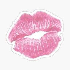 a pink lipstick sticker with the shape of a kiss on it's lips