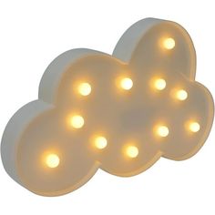 a white cloud shaped light with lights on it