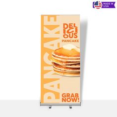 a roll up banner with pancakes on it