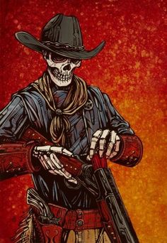 David Lozeau Art, David Lozeau, West Art, Double Barrel, Skeleton Art, Skull Artwork, Cowboy Art, Desenho Tattoo, Military Art