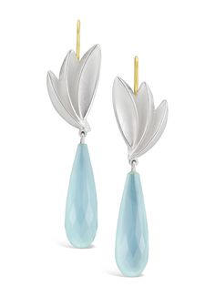 Gold, Silver & Stone Earrings - Hand fabricated sterling silver and faceted aqua chalcedony tapered drop earrings with 14k gold ear wires. Modern Faceted Drop Earrings, Artful Home, Aqua Chalcedony, Bird Of Paradise, Birds Of Paradise, Pretty Jewellery, Stone Earrings, Ear Wires, Jewelry Art