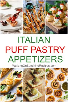 italian puff pastry appetizers with text overlay