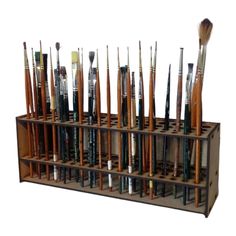 a rack with many different types of paint brushes