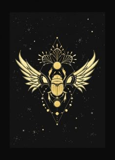 an image of a beetle with wings on it's head and stars in the background