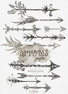 some arrows are drawn in watercolor and ink on white paper, with the words across them