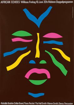 an african poster with the face of a man's head painted in bright colors