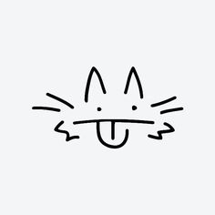 a black and white drawing of a cat's face with its eyes closed, smiling