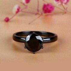 (eBay) 1.2Ct Round Cut Black Lab Created Diamond Engagement Ring 14K Black Gold Plated Black Stone Engagement Ring, Black Diamond Promise Ring, Lab Created Engagement Rings, Jeulia Jewelry, Black Diamond Wedding Rings, Lab Created Diamond Rings Engagement, Black Spinel Ring, Black Diamond Solitaire, Sterling Silver Promise Rings