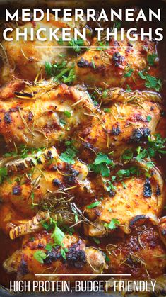 the cover of mediterraneanan chicken thighs high protein, budget - friendly