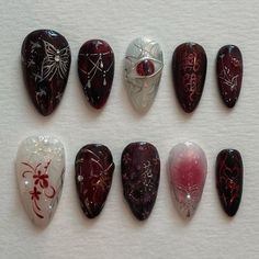 Tgcf Nail Art, Tgcf Nails, Gore Nails, Insta Nails, Wow Nails, Gothic Nails, Goth Nails, Grunge Nails, Coffin Shape Nails