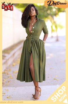 Summer Green Formal Long Skater Dress with Belt Khaki Dress For Fall, Khaki Fall Dress, Solid Color Khaki Fall Dress, Spring Khaki Long Sleeve Maxi Dress, Khaki Long Sleeve Dress For Day Out, Elegant Green Shirt Dress, Khaki Spring Party Dress, Khaki Midi Length Dress For Fall, Khaki Midi-length Dress For Fall