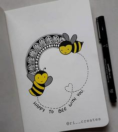 a notepad with two bees on it and the words happy to bee until you