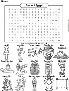 an ancient egypt word search with pictures and words to help students learn the egyptian language