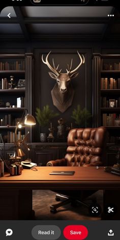 an image of a room with a deer head on the wall