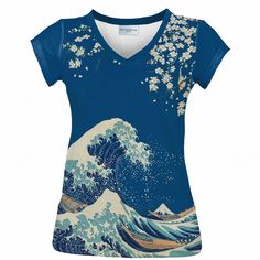 "✈ FREE SHIPPING for the second item ✈ Beautiful T-shirt inspired by the art of Japanese artist Hokusai Katsushika. The world-famous wave was formed around 1831 as the first work of the series \"36 Views of Mount Fuji.\" We added little flowers to this pattern, and the author of these is also Hokusai Katsushika. Unique T-shirt by Cacofonia Milano - cut, printed and sewn by hand in the European Union exclusively from the highest quality European-made fabrics ●quick delivery with tracking number ● Hokusai Katsushika, Flowers Botanical, Great Wave Off Kanagawa, Hand Drawn Flowers, Art Japonais, Mount Fuji, European Union, Mens Tee Shirts, Japanese Artists