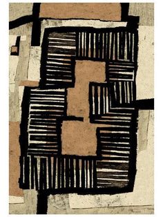 an abstract painting with black and brown squares