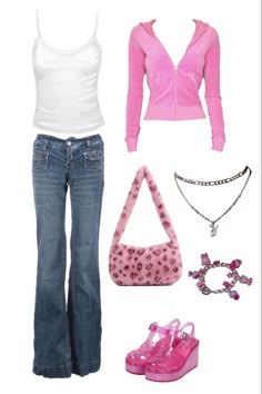 y2k fashion 
2000’s style Outfit Rosa, Style Année 80, 00s Mode, Mcbling Fashion, Trashy Outfits, 2000s Outfit, 2000s Clothes