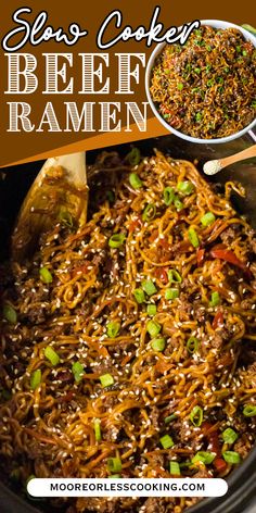 slow cooker beef ramen with sesame seeds and green onions