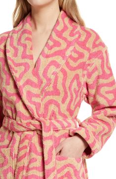 A bold spiral pattern enlivens this jacquard-woven bathrobe made from plush cotton terry with a tonal tie at the waist. 45 1/2" length (size Medium) 100% cotton Machine wash, tumble dry Made in Turkey Terry Cloth Robe, Dusen Dusen, Terry Robe, Spiral Pattern, Conscious Fashion, Modern Lifestyle, Taupe Color, Jacquard Weave, Lifestyle Shop