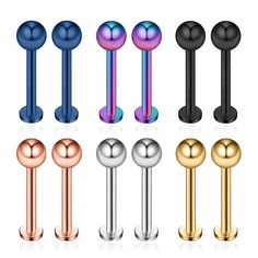 PRICES MAY VARY. Material: 316L Surgical Stainless Steel(Hypoallergenic and no nickel body jewelry) Gauge: 14G(1.6mm); Wearable Bar Length: 14mm; Ball size: 5mm Color : Pair of Silver , Pair of Black , Pair of Gold , Pair of Rose Gold , Pair of Rainbow , Pair of Blue(as the picture) Package include:6prs(12PCS) per pack , 2PCS for each COLOR , come with one gift velvet bag. Description: Material is constructed of high quality Surgical grade Stainless Steel.Due to the camera and the computer scree Stud Piercing, Helix Earring, Earring Stud, Lip Ring, Body Piercing Jewelry, Tragus, Helix, Piercing Jewelry, Body Jewelry