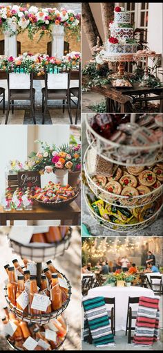 a collage of photos showing different types of food and desserts on the table