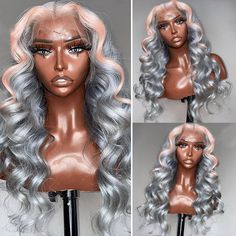 Pink Streaks, Grey Highlights, Silver Hair Color, Grey Wig, Pink Highlights, Human Virgin Hair, Colored Wigs, Lace Front Human Hair, Body Wave Wig