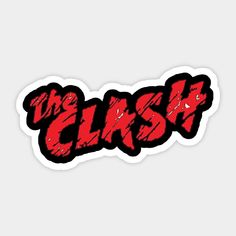 the clash sticker is shown in red and black on a white background, with an inscription