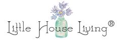 the little house living logo with purple flowers in a green mason jar on white background