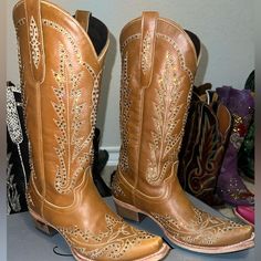 Lane Lexington Boots In The Color Saddle Size 7.5 Only Worn Once. See Pics. I Brought These Boots To Life And Added High Quality Glass Rhinestones To The Boots. I Do This To All Of My Boots. Whatever I Can Do To Sparkle And Stand Out. I Will Send An Extra Bag Of Rhinestones In Case Any Fall Off But The Stones Have A Good Hold To The Glue. Lexington Is My Favorite Lane Style To Bling Out. This Color Is Soooo Pretty. You Will Definitely Sparkle And Stand Out. Message Me With Any Questions :) Lane Boots, Boots Shoes, Shoes Heels Boots, Shoes Women Heels, Saddle, Heeled Boots, Glue, Shoe Boots, Shoes Heels