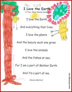 the poem i love the earth and everything that lives is written in red on white paper